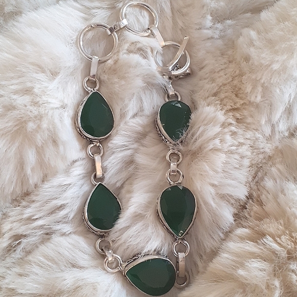 Sterling Silver Faux Emerald Jewelry Set:Necklace,Earrings,Bracelet,Ring,Worn 1x - Picture 3 of 9